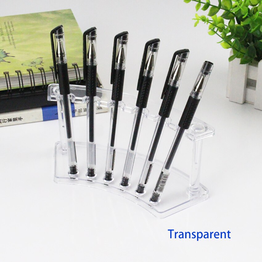 6 Slot Plastic Pen Display Holder Stand Rack Clear Black Pen Holder Desk Organizer Erect Pen Stand for Office Desktop Supply: Transparent