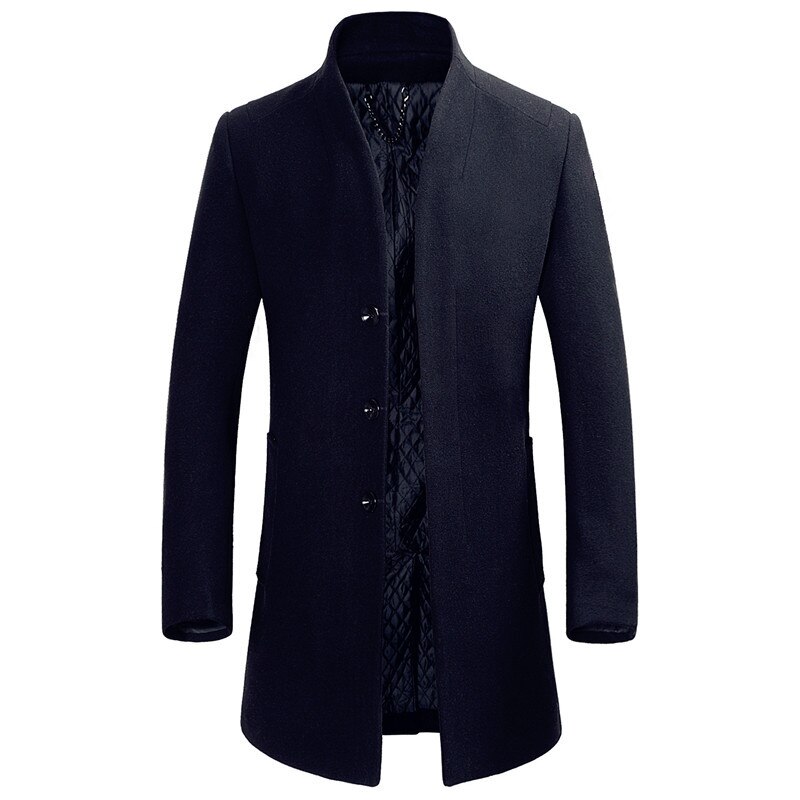 Fgkks män vinter ullrock herr enfärgad varm tjock ullblandningar ylle ärtrock manlig trenchcoat överrock: Marin / Xxl