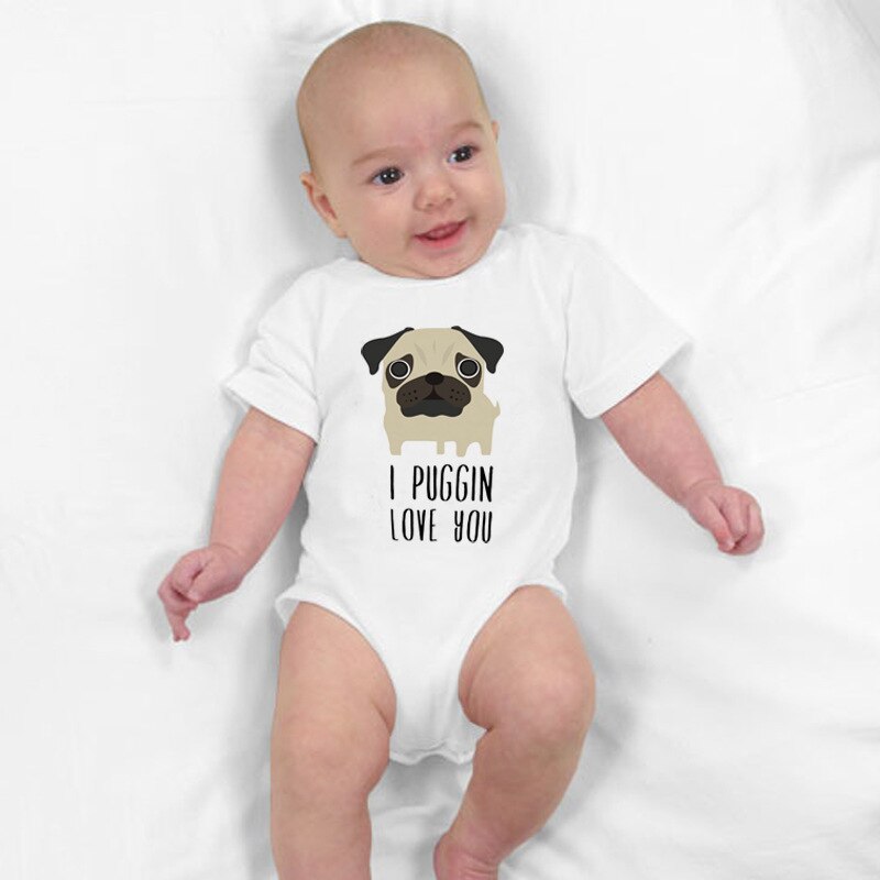 I Puggin Love You Baby Bodysuit Funny Cotton Short Sleeve Baby Boy Girl Pug Print Body Baby Rompers Onesie Clothes