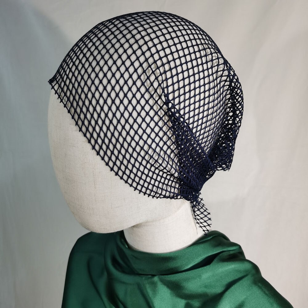 Tela de malla metálica de LICRA azul marino de , celosía elástica para ropa, tejido de tul hueco, a cuadros, con forma de diamante