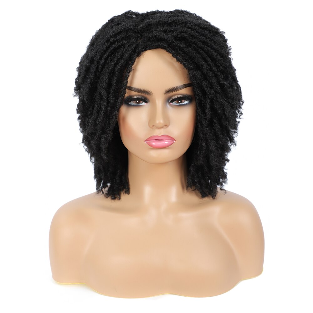 Peluca de rastas trenzada Twist negro marrón corta resistente al calor Crochet Soul Locs pelucas de pelo sintético para mujeres blancas y negras: #1B