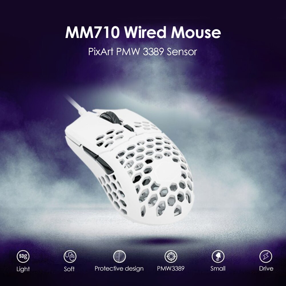 MM710 Gaming Mouse 7 Gears 16000 DPI Adjustable Honeycomb Shell USB Wired Mice for Home Office Gamer