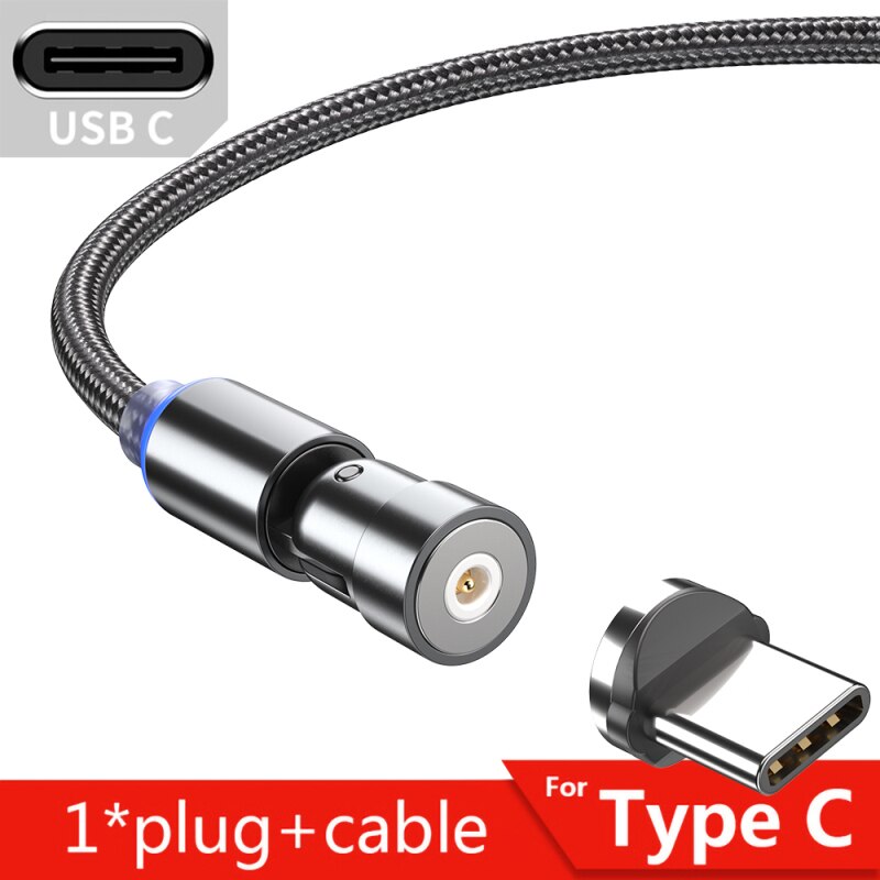 1Pcs Magnetische Kabel 540 Graden Draaien Micro Usb Kabel Type C Usb C Kabel Voor Iphone Samsung Snelle Opladen magneet Telefoon Oplader: 2m Type C black