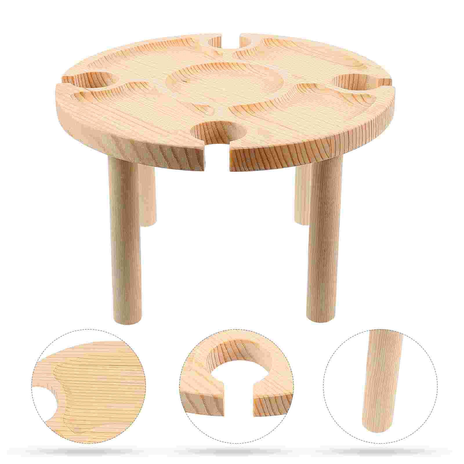 1Pc Outdoor Round Table Wood Glasses Storage Table Food Serving Desk