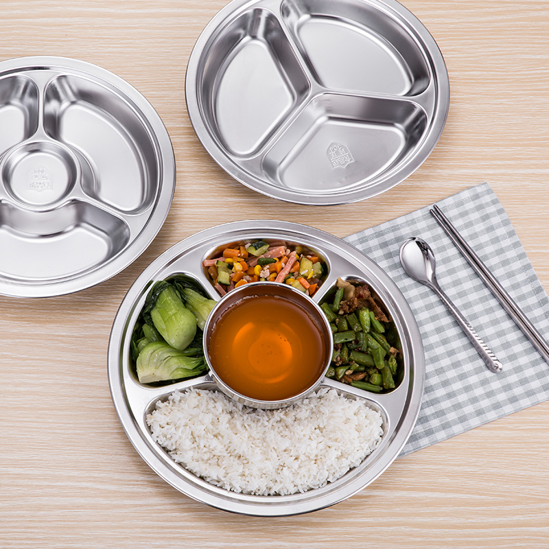 304 Stainless Steel Plate Round Shape Dining Restaurant Tray Thickened Round Separator Plate