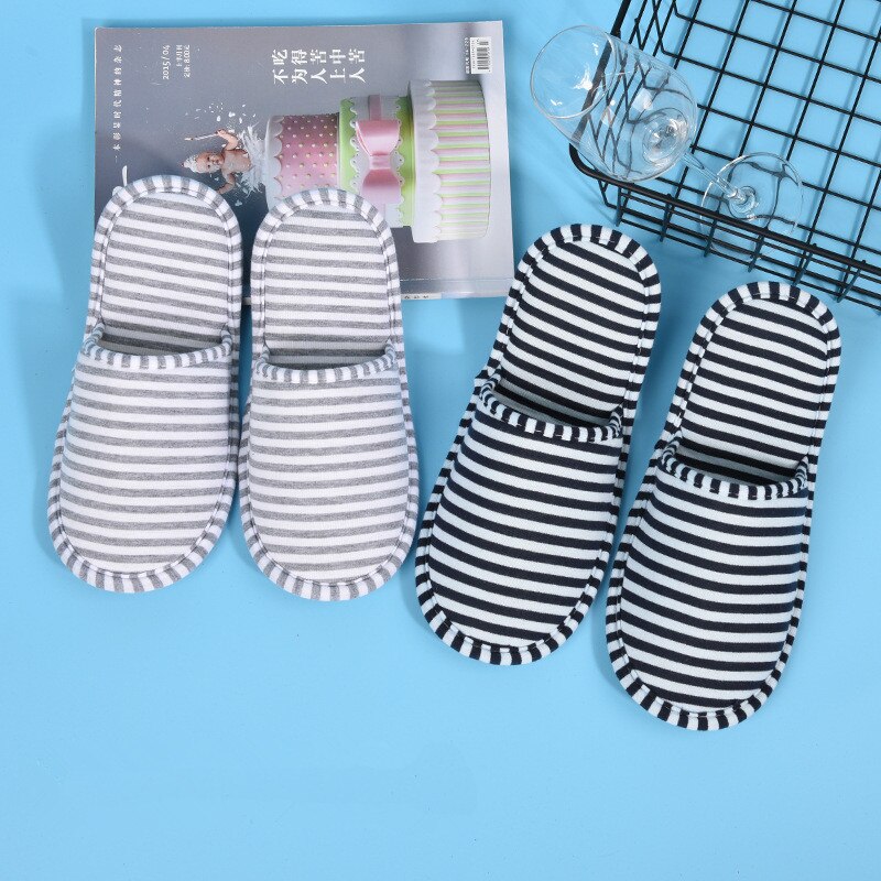 Zapatillas de viaje plegables y portátiles para parejas, Zapatillas de casa de algodón a rayas para interior, dormitorio