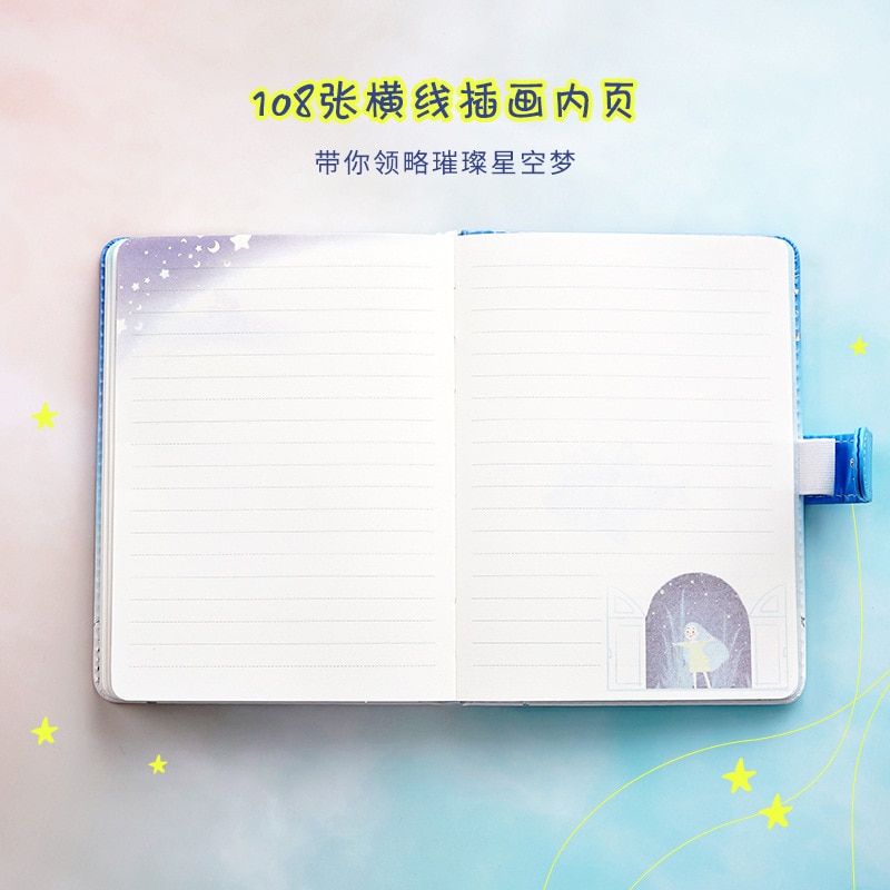 Cute Kawaii Coloring Page Notebook A6 PU Leather constellation Diary Horizontal Line School Office Stationery Supplies