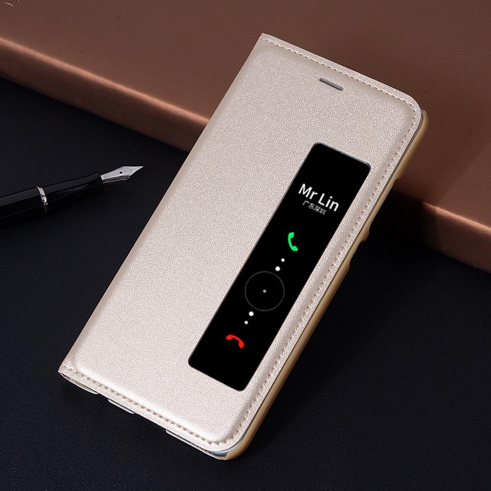Flip Cover Leather Phone Case For Huawei P10 Plus P 10 Pro P10plus P10pro 10plus 10pro Shockproof Magnetic Smart View Case: For P9 / Gold