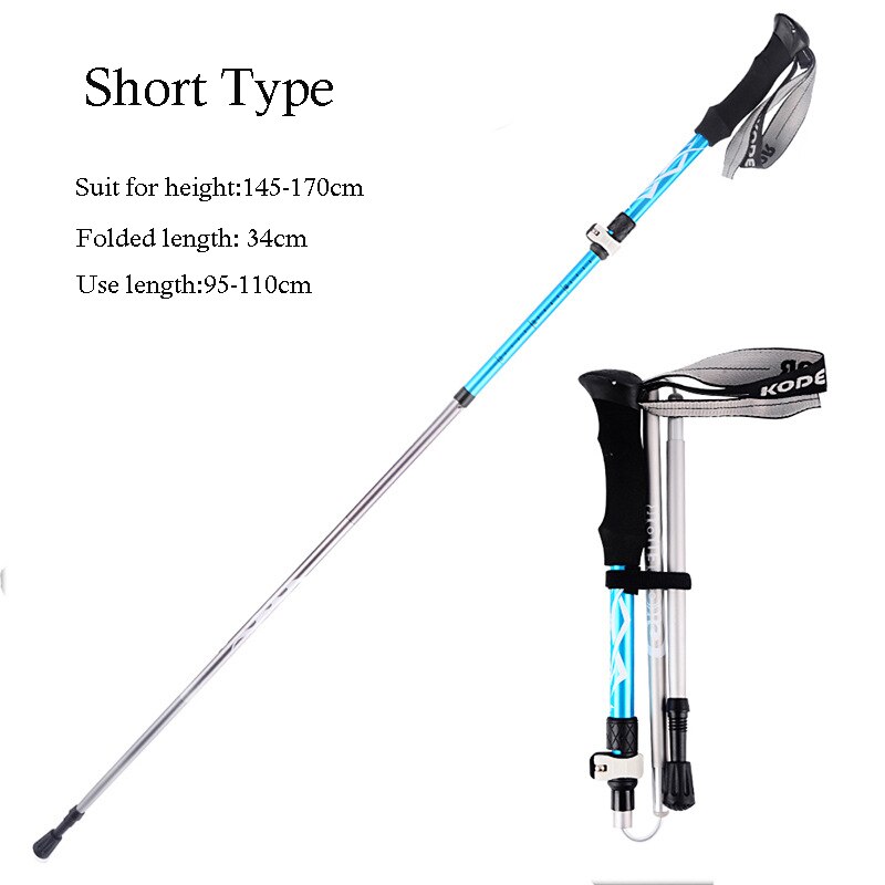 5 knop utendørs aluminium sammenleggbar ultralett teleskopisk vandring forsyninger støtdemper trekking stang spaserstokk: Kort blå