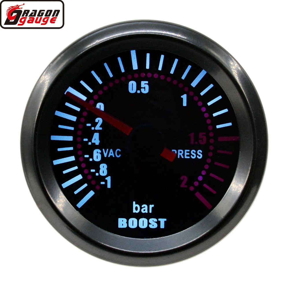 Dragon-medidor de aumento para automóveis de turbina, 52mm, retroiluminação branca,-1 a 2 barras, medidor de turbina, frete grátis