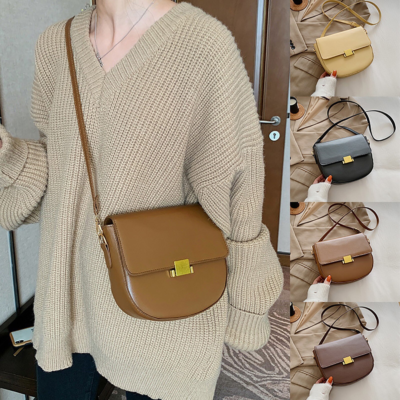 Femmes sac à bandoulière demi-cercle sacs de selle en cuir souple sacs à bandoulière sac à bandoulière sac à main tout-match sac de messager sacs à main