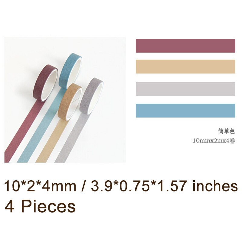 4 Stks/set Effen Kleur Washi Tape Set Leuke Masking Tape Kawaii Decoratieve Plakband Grid Washi Tape Scrapbooking Stok Label: 2