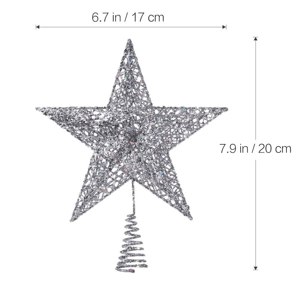 NICEXMAS 20cm Silver Star Tree Topper Exquisite Shimmery Star Christmas Tree Topper Christmas Tree Decoration 5 Point Star Treet