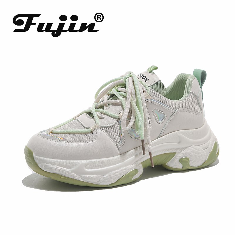Fujin sneakers dam sommar vita platta skor snörning slip plattform tjock botten kvinnor fritidsskor