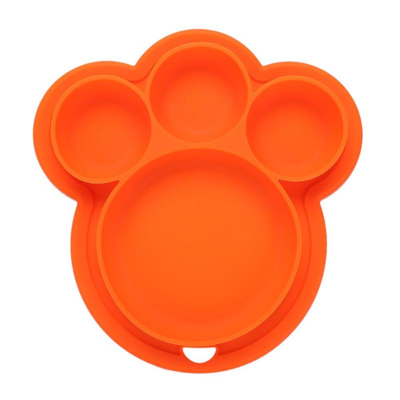 Plato de silicona para bebé con forma de pata de oso de dibujos animados, platos de cena para niños, vajilla de entrenamiento con ventosa para niños, cuencos de alimentación para niños: C