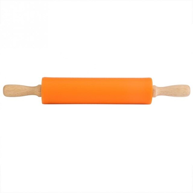 Non-stick Houten Handvat Siliconen Deegroller Deeg Meel Roller Keuken Bakken Koken Gereedschap: Oranje / 18x4cm length30cm