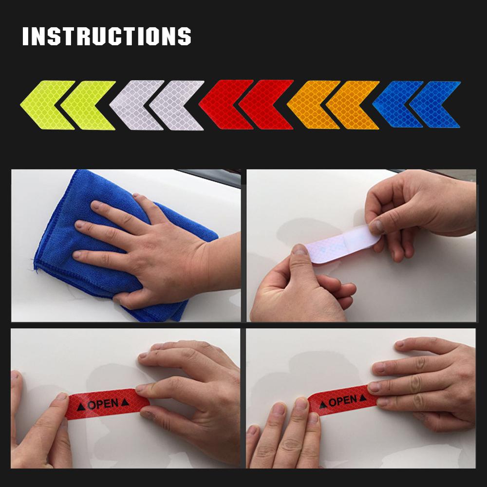 4PCS Car Warning Reflective Sticker Decals Luminous Sticker Traffic Safety Mark Arrows Pattern Motorcycle Auto Tail Bar Bumper