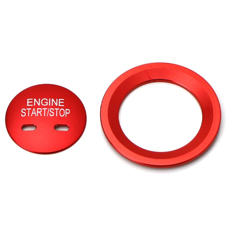 Rode keyless engine startknop en omringende ring voor cadillac chevy , 2pc aluminium ring/cover set
