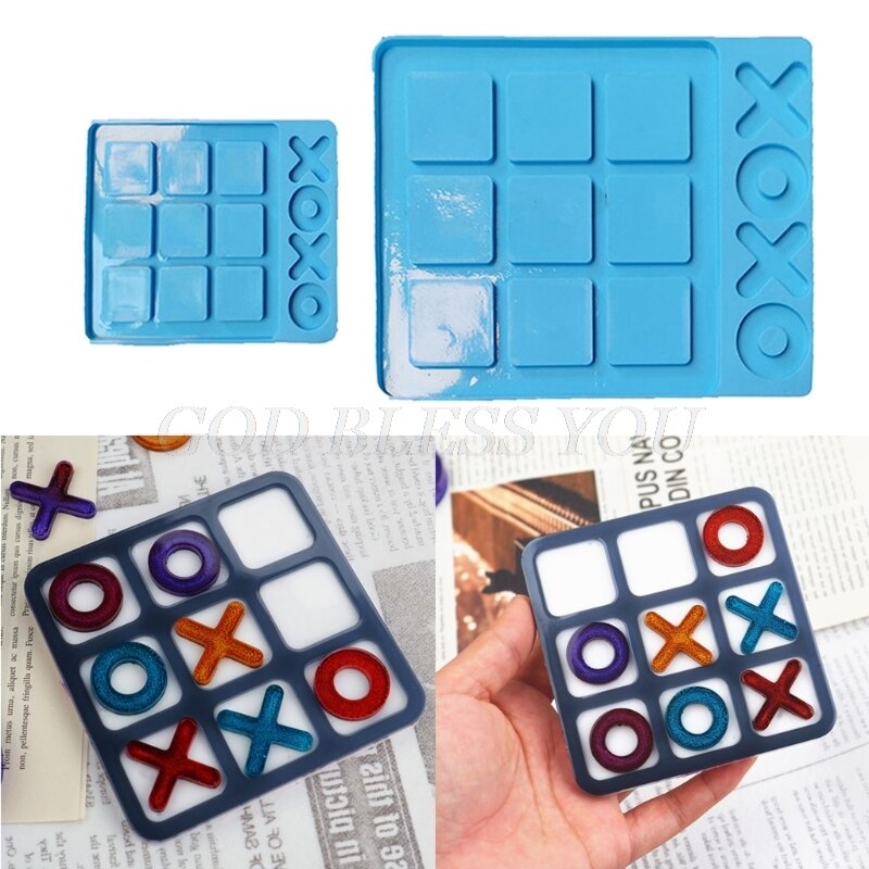 2 Maten Tac Toe Spel Board Met Xo Siliconen Mal Game Board Mold Resin Familie Spel Siliconen Epoxyhars Casting mold Kit