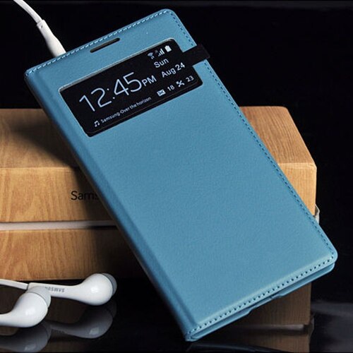 Slim View Shell Auto Sleep Wake up Function Flip Leather Case Shockproof Bag Back Cover Mask For Samsung Galaxy S4 I9500 I9505: Cyan