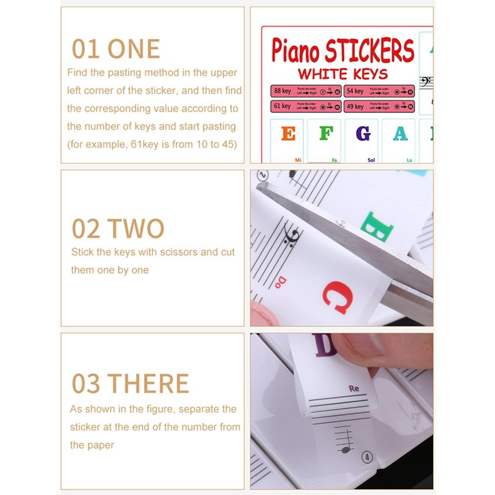 Transparent music decal notes piano keyboard stickers 54/61 or 88-key electronic piano piano spectrum sticker symbol