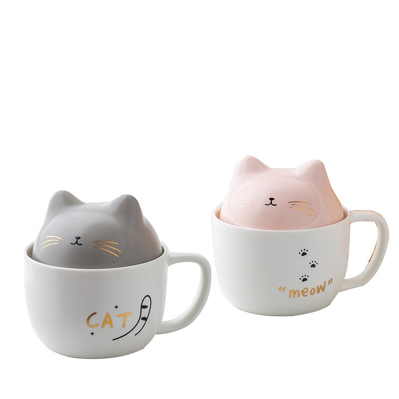 three-dimensional cat ceramic mug cute cartoon mug with lid spoon water cup home cup funny coffee cups coffee cup