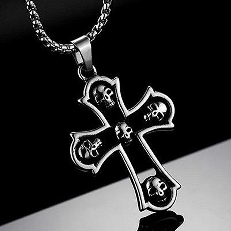 Hnsp Schedel Kruis Ketting Hanger Voor Mannen Goud Zilver Kleur Mannelijke Rvs Ketting Sieraden