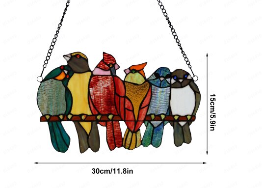 Multicolor Birds On A Wire High Stained Glass Suncatcher Window Panel Series Ornaments Pendant Home Decoration Hanging For Doors: I