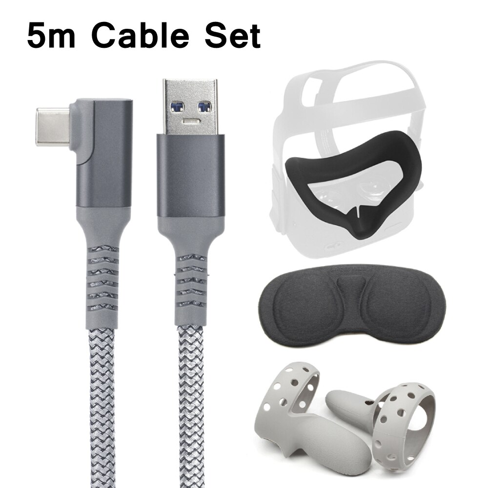 5M 3M USB-C Charge Cable For Oculus Quest 2 Link Data Transfer Fast Charges Cables for Quest2 VR Virtual Reality Accessories Set: 5m Cable Set 2