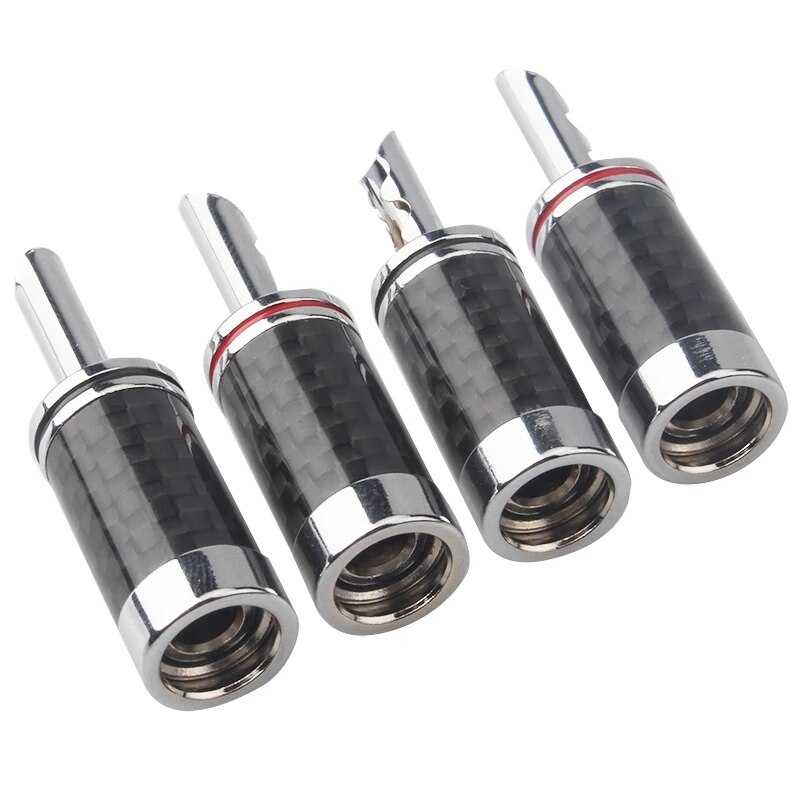 Fiche banane plaquée Rhodium BFA de , câble de haut-parleur audio en fibre de carbone, connecteur banane
