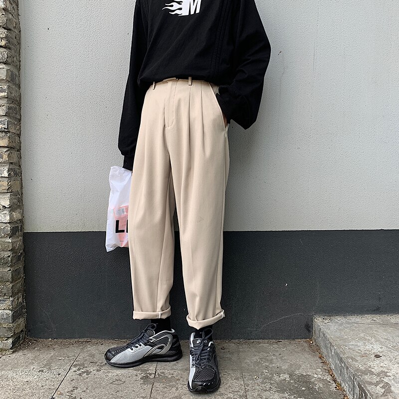 Heren losse vrijetijds grijze formele pak broek zakelijke katoenen western stijl broek heren zwarte casual broek maat m -2xl: Abrikoos / Ik