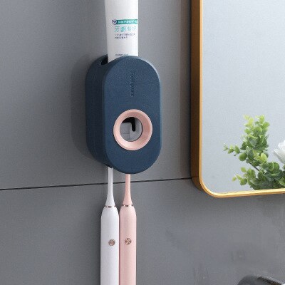 Automatisk tandpasta dispenser badeværelse tilbehør vægmonteret klemme til værktøj til tandbørste til voksne og børn: Dyb blå