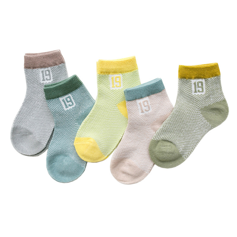 5 Pairs/lot Summer Boys Girls Socks Set Thin Cotton Mesh Non Slip Cool Socks for Kids 3-12 Years: Gold / 3-5 years