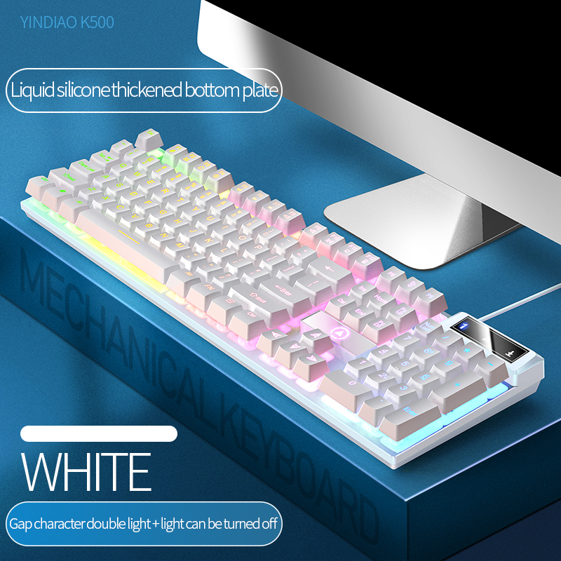 Two Color Keycaps Wired Gaming Keyboard Mechanical Feel Rainbow White Backlit Keyboard for PC Gamer Desktop Ergonomic Keyboard: SMT3C524WhiteR
