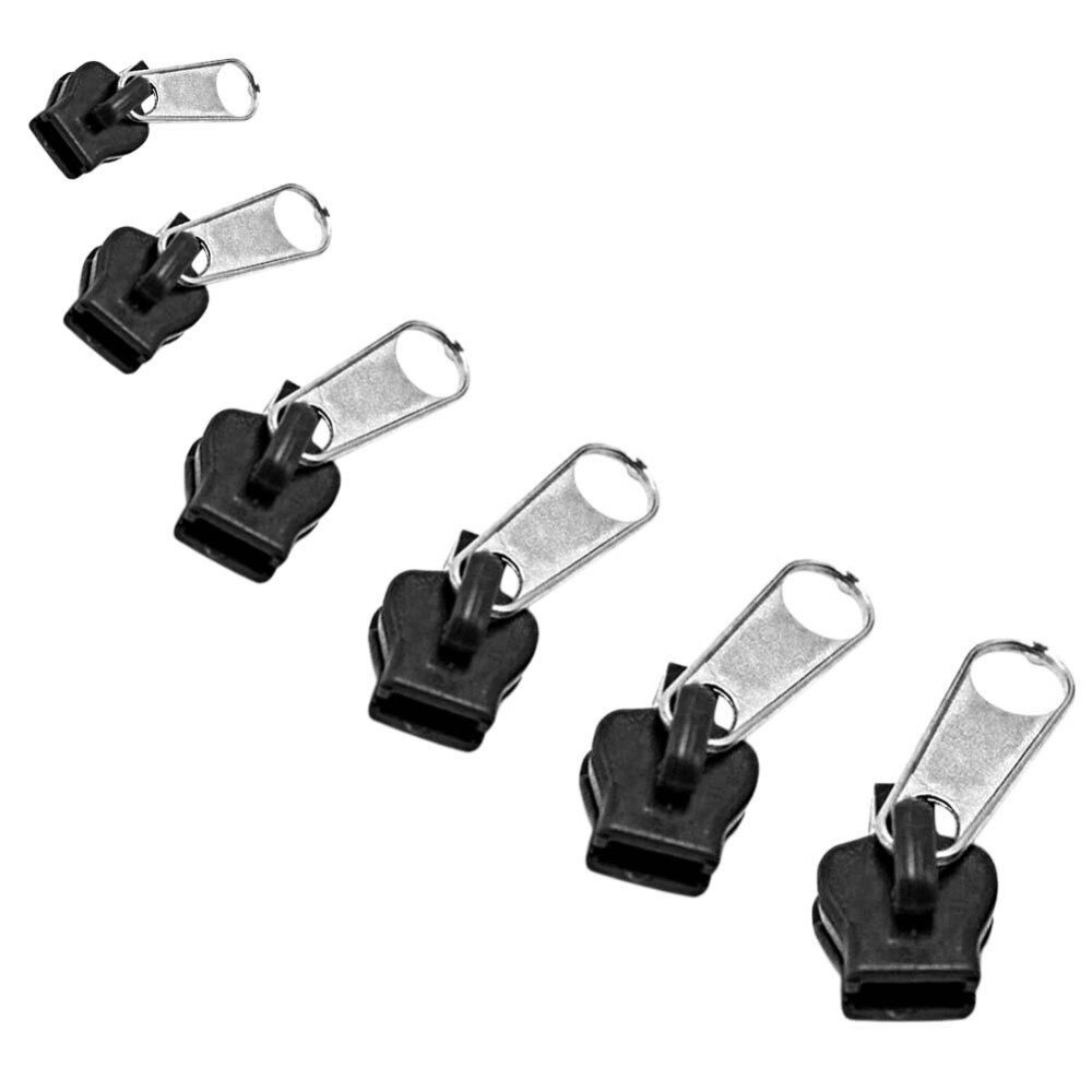 6Pcs 3 Sizes Universal Broken Zip Fixers Clothes Bag Black Replace Zip Sliders