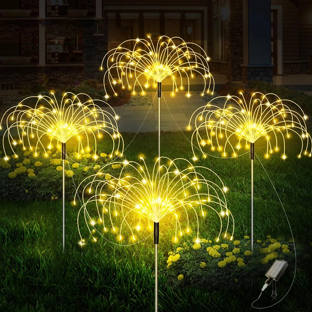 1PC Wasserdichte Solar- Feuerwerk Laterne 90/150 LED draussen Garten Terrasse Licht, 8 Modi Gebühr Schnur Lampe für Festival Hochzeit Dekor: Blau / 0-5W