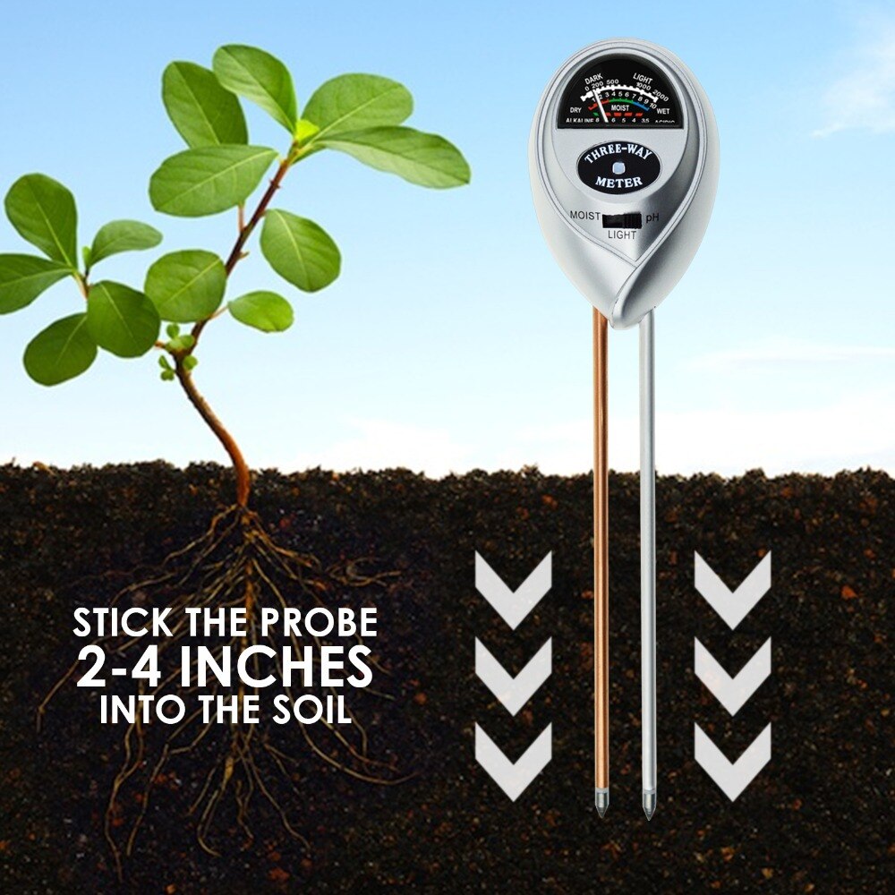 3-in-1 Soil pH Moisture Light Meter Tester Probe Sensor, Gardening Plants Growth Watering Monitoring Acidity Test