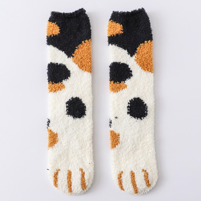 Children Winter Coral Velvet Towel Thick Warm Socks Autumn and Winter Floor Household CAT'S Paw Cute Sleeping Socks Baby Kids: One Size  35 40 Code  Black Dots