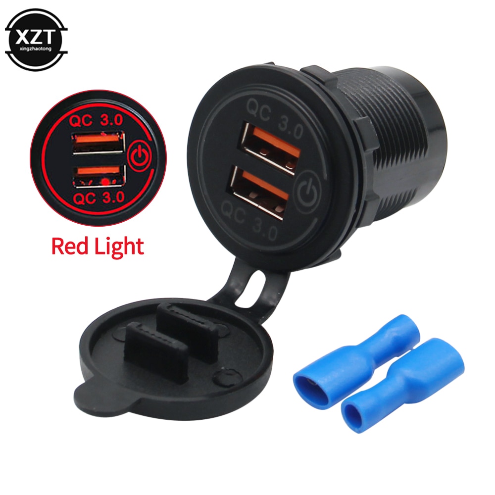 12v/24v 36w qc 3.0 2 usb lader stikkontakt berøringsbryter vanntett universal bil truck lade sokkel for telefon nettbrett kamera gps