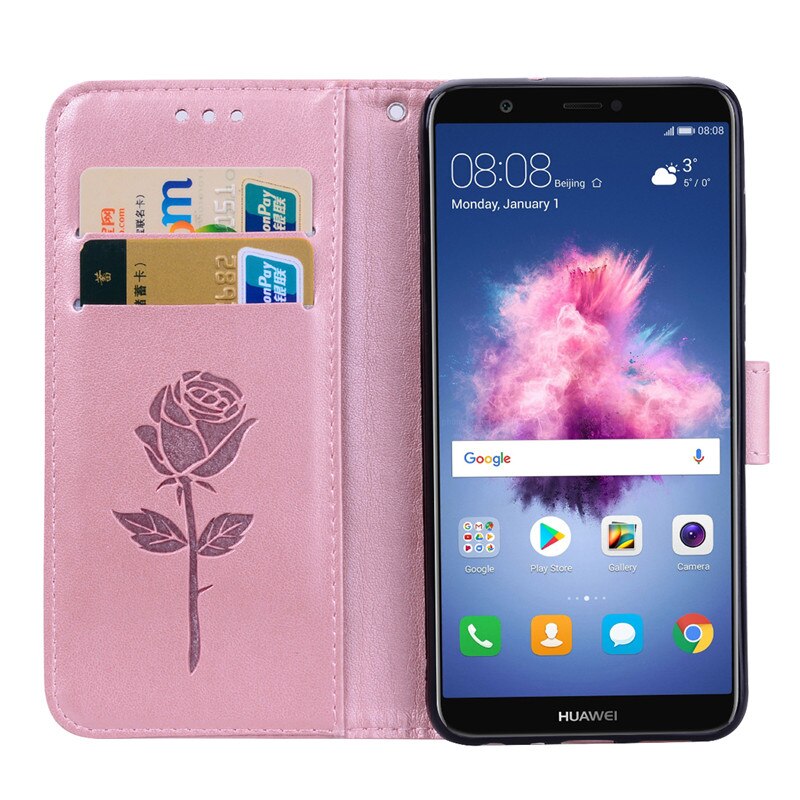 Fall Für Huawei P Smart FIG-LX1 Abdeckung 3D Rose Blume Leder Brieftasche Flip Fall Für Huawei P Smart Fall 5,65 zoll Funda Coque