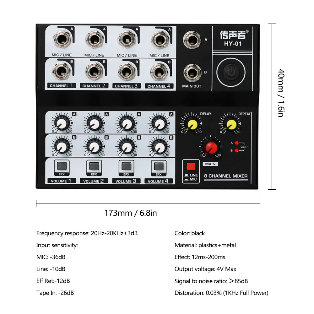 8 Channel Multifunctional USB Audio Mixer Portable Sound Mixer Home-use Dual Microphone Inputs Sound Mixer