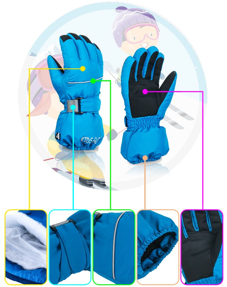 Baby Boys Winter Warm Full-finger Pure Color Outdoor Riding Ski Gloves Water And Wind Proof Non-slip Hiking Gloves