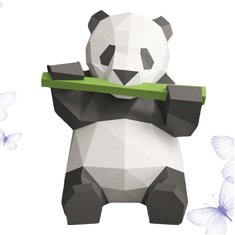 1 Pc Panda Eet Bamboe 3D Papier Model Diy Hand Gegoten Decoratie Ornamenten Speelgoed Geometrische Origami (Iriserende/Kaart papier)