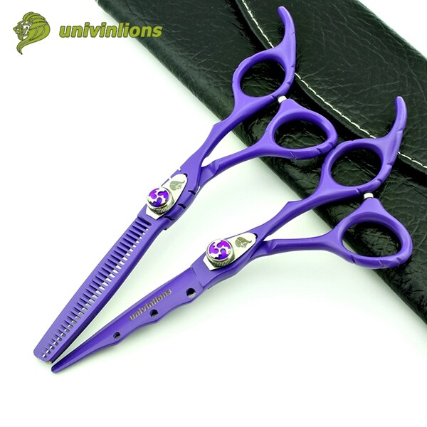 6" purple teflon hair scissors barber shears razor scissors haircut hairdressing scissors hairdresser supplies: set leather case