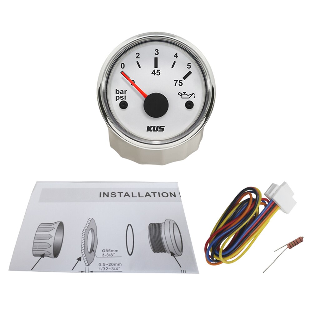 KUS 52MM Oil Pressure Gauge Meter 0-5bar(0-75PSI) 0-10bar(0-145PSI) Red/Yellow Backlight Available