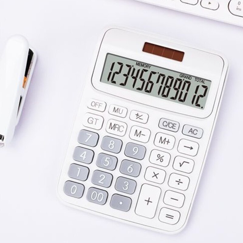 Desktop Calculator 12-Digit with Large LCD Display and Sensitive Button Solar and Battery Dual Power Standard Function