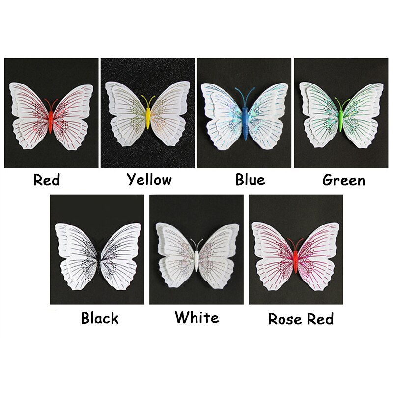 Autocollant mural papillon 3D Double couche, 12 pièces, pour la décoration de la maison, aimant pour réfrigérateur, colle gratuite