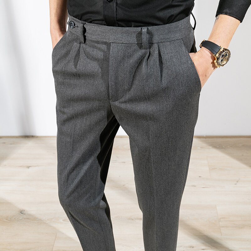 Vestido de negocios ajustado estilo británico para hombre, ropa de calle de Color sólido, traje informal Formal de oficina, traje Social, pantalones, traje de verano