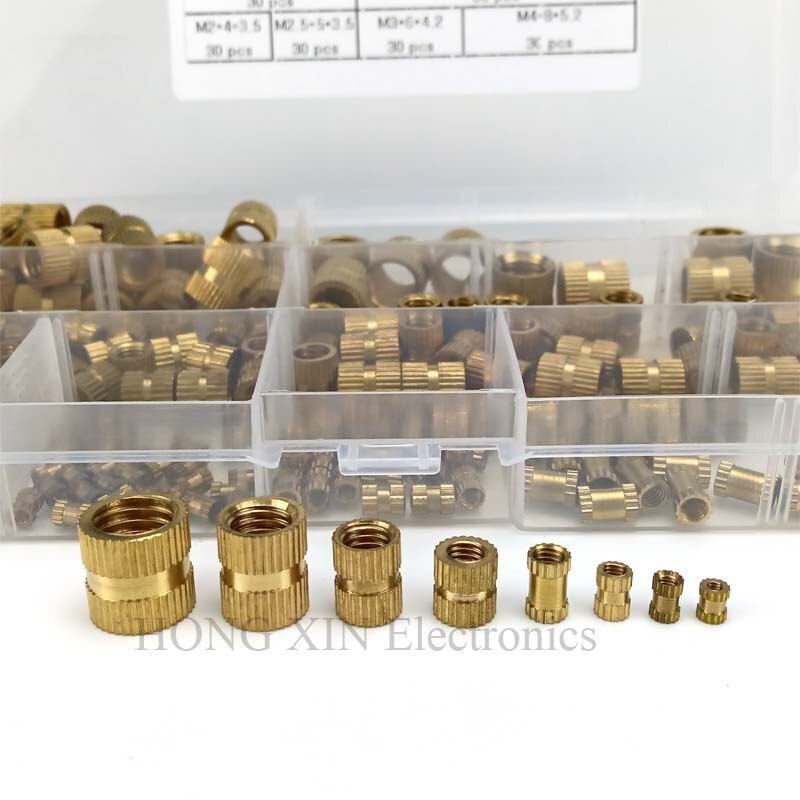 210pcs/set Brass Cylinder Knurled Threaded Round Insert Embedded Nuts Kit with Plastic Box