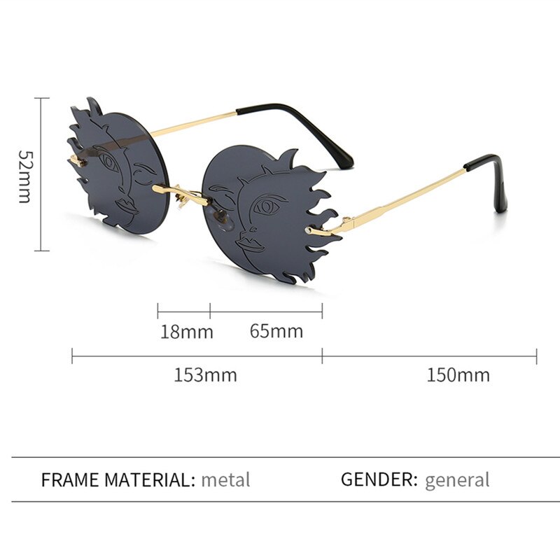 Rimless Round Sunglasses Women Personality Frameless Sunglasses Funny Polygonal Moon Smiley Ladies Eyeglasses Driver Goggles